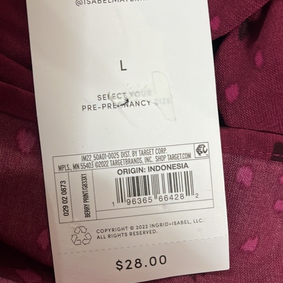 Ladies Isabel Maternity Blouse, Size Large, Maroon, NWT, Very Cute - Picture 4 of 4